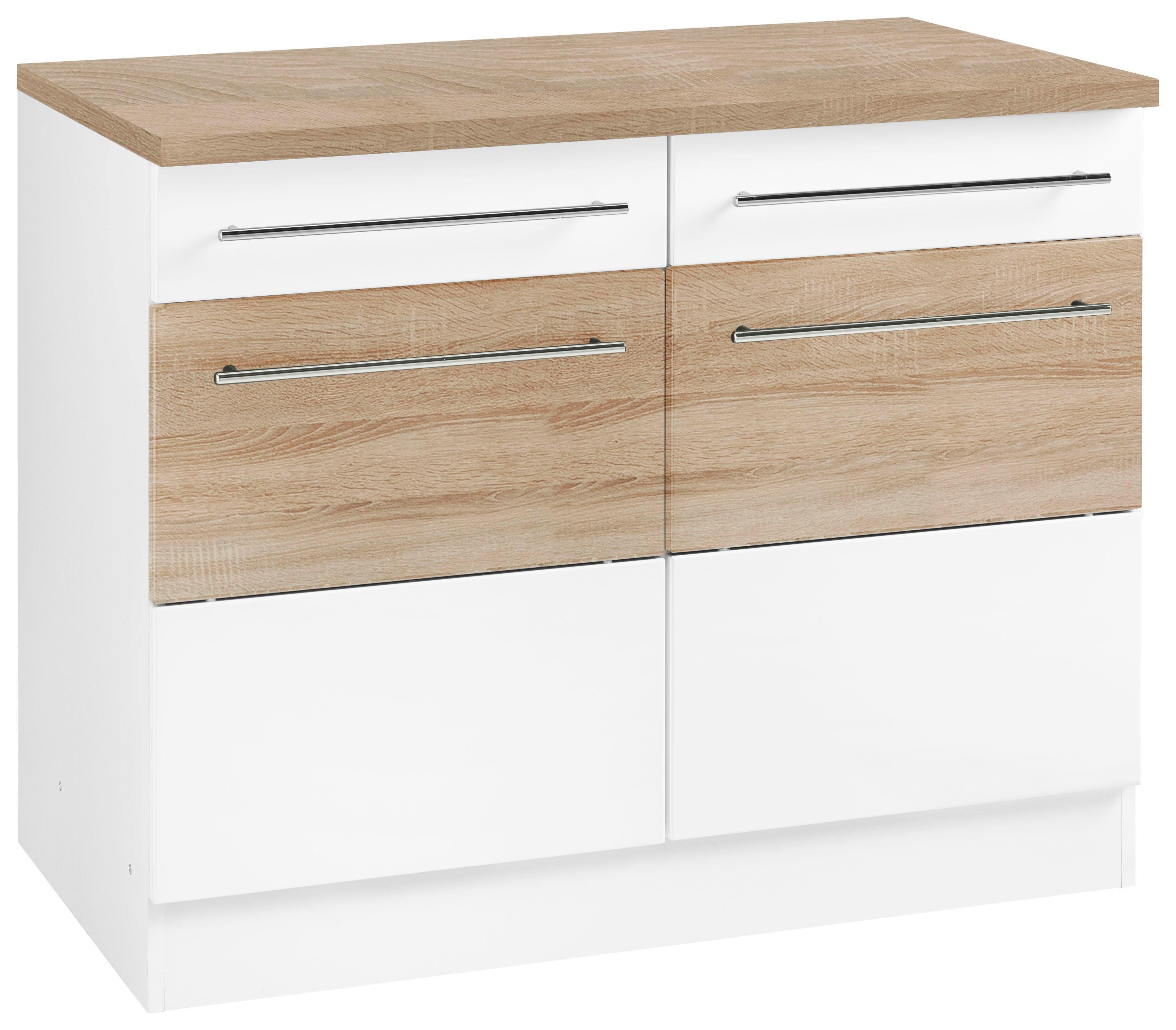 Unterschrank KOCHSTATION "KS-Trient", weiß (weiß matt, eichefarben), B:100cm H:85cm T:60cm, Schränke, 100 cm breit Image