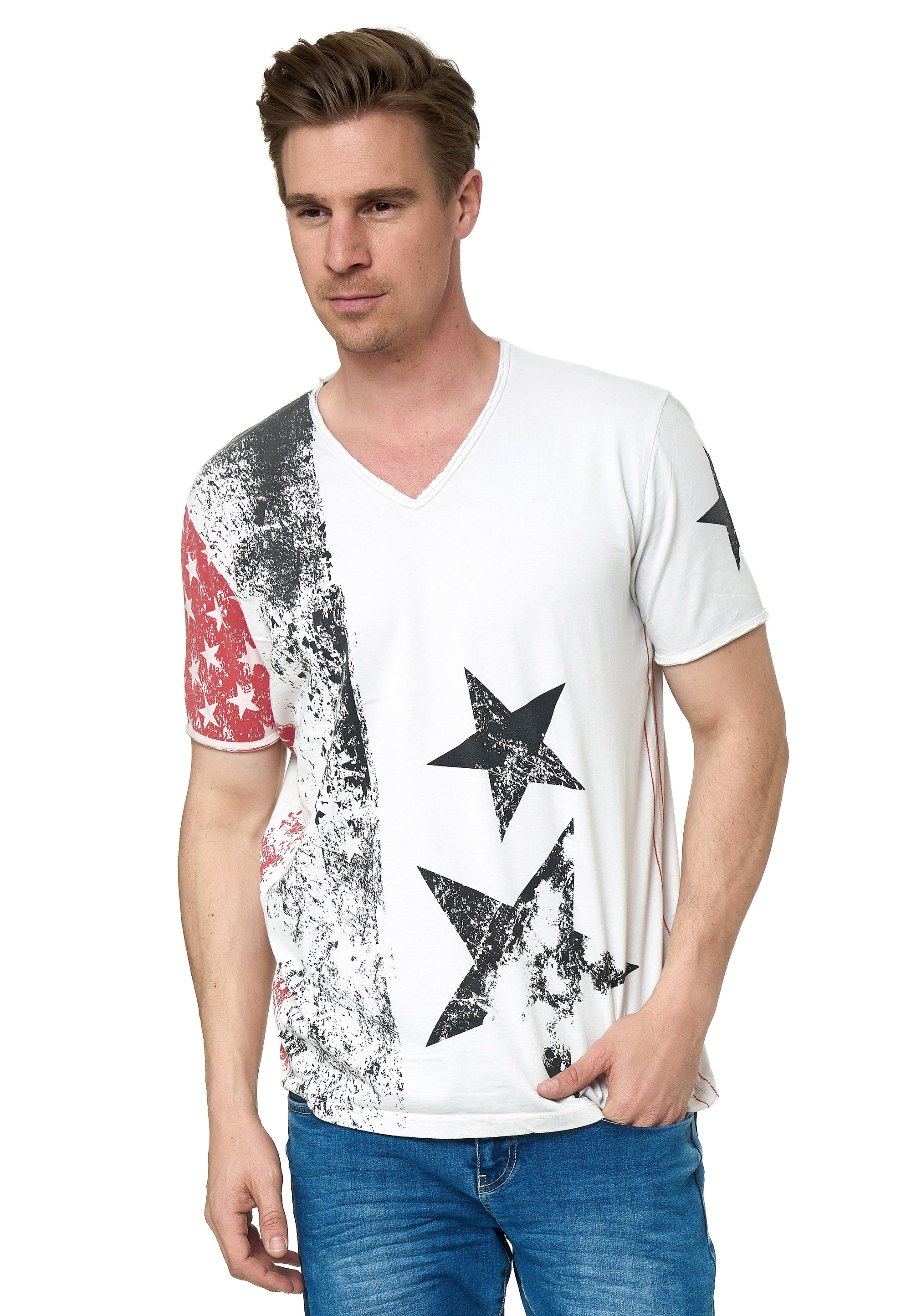 T-Shirt RUSTY NEAL, Herren, Gr. XXL, weiß, 100% Baumwolle, bedruckt, normal, V-Ausschnitt, Shirts, mit V-Neck Image