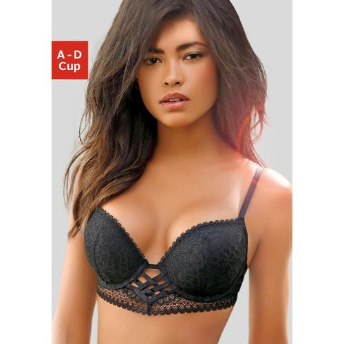 Push-up-BH LASCANA Gr. 70, Cup B, schwarz Damen BHs BH Hochzeitsdessous Hochzeitswäsche Push-up-BH Reizwäsche Spitzen-BH Spitzenwäsche Spitzen-BHs mit entzückender Flechtoptik, sexy Dessous