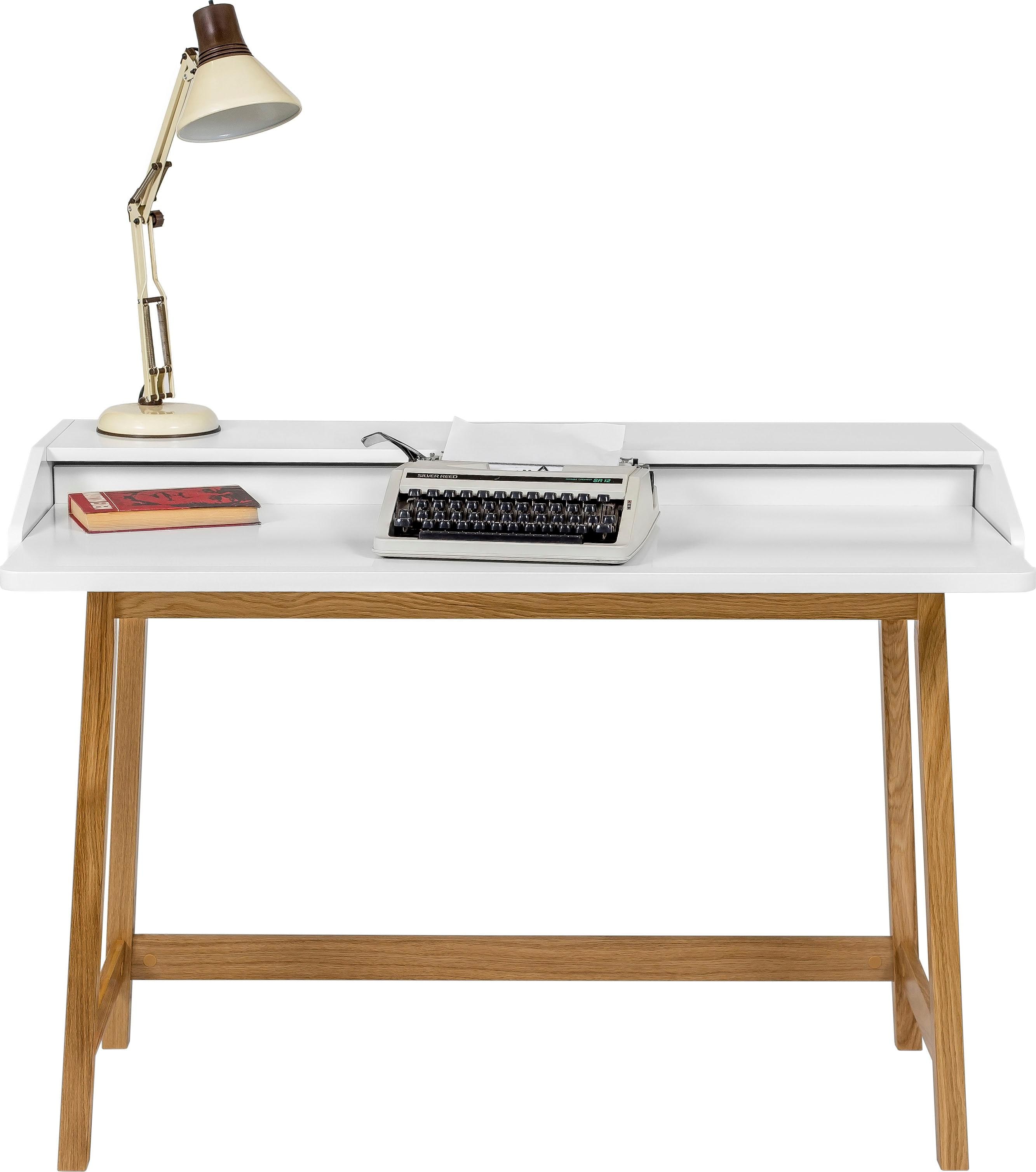 Schreibtisch WOODMAN "St. James", weiß (weiß, eiche, eiche, weiß), B:115cm H:84cm T:47cm, Tische, Home Office Schreibtisch, Laptoptisch, FSC-zertifiziert