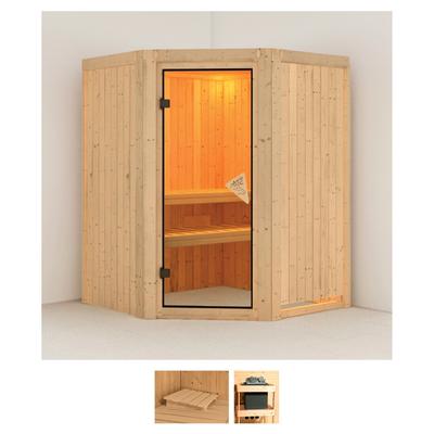 Sauna KARIBU "Larin", beige (naturbelassen), ohne Ofen, (ohne Ofen), Saunen, ohne Ofen