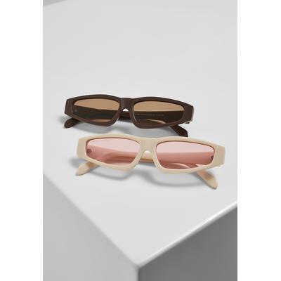 Sonnenbrille URBAN CLASSICS "Urban Classics Unisex Sunglasses Lefkada 2-Pack", Damen, Gr. one size, pink (braun, braun, sanftes weiß, pink), Brillen