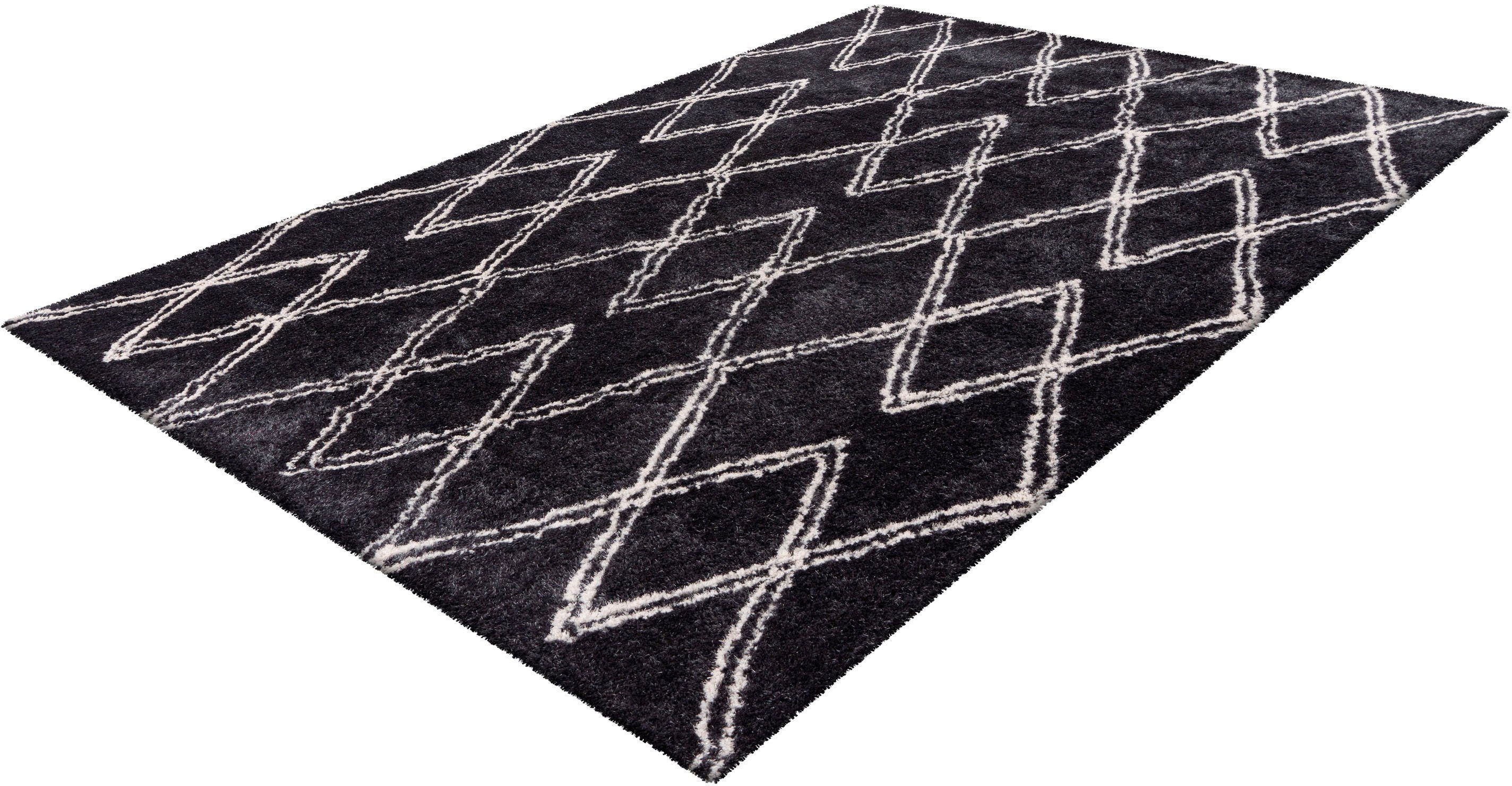Hochflor-Teppich CALO-DELUXE "Elvar-3000" Gr. 2, grau (anthrazit), B:80cm H:27mm L:150cm, Kunstfaser, Teppiche, besonders weich durch Microfaser, Wohnzimmer Image