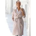 Trenchcoat LASCANA, Damen, Gr. 38, beige, Web, Obermaterial: 79% Polyester, 17% Viskose, 4% Elasthan, modisch, figurumspielend knielang, V-Ausschnitt, Langarm gerader Abschluss, Mäntel, zum Regulieren, leichter Damenmantel ohne Futter, casual-chic