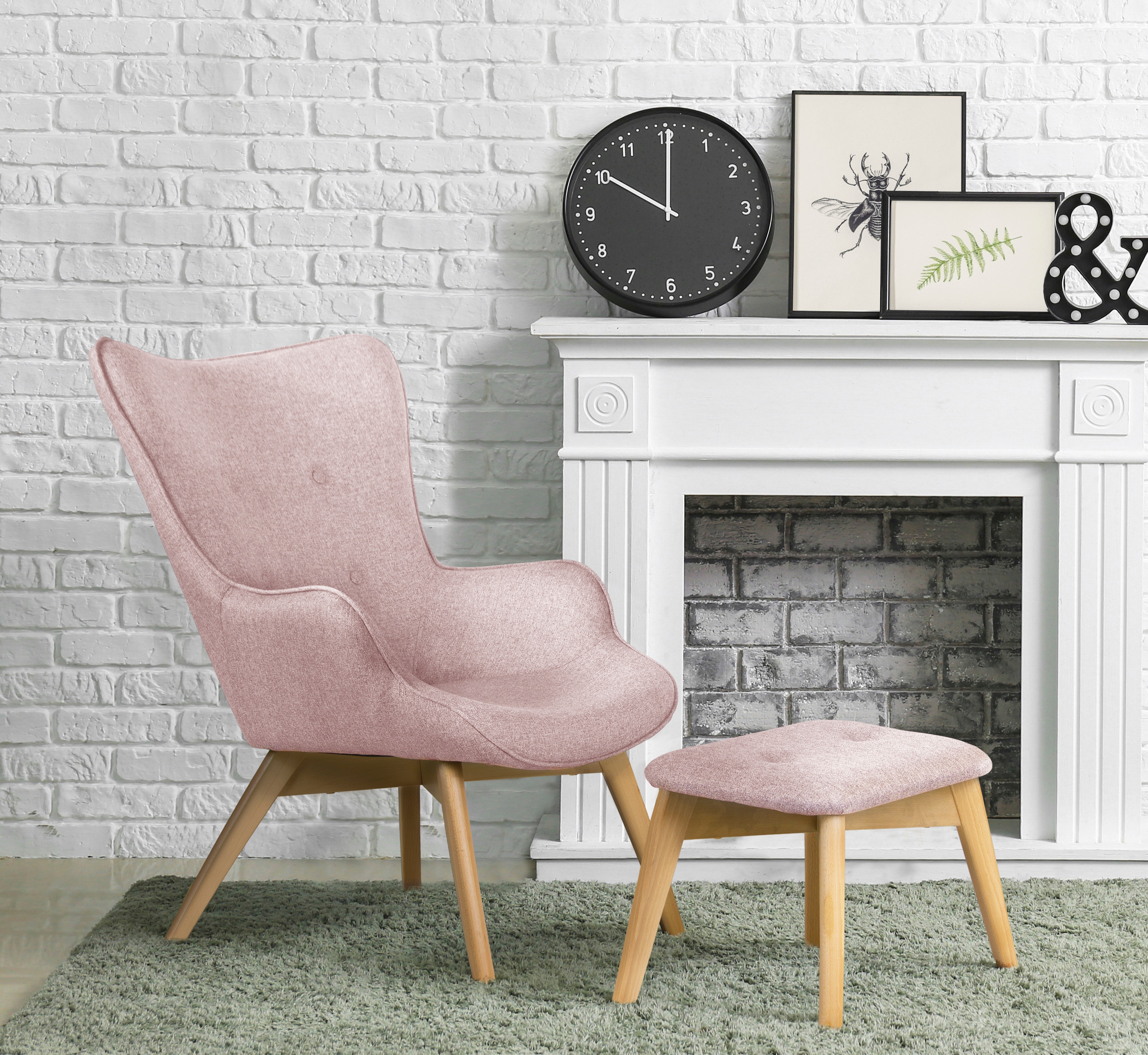 Sessel ANDAS "Nicko", rosa, B:71cm H:96cm T:86cm, 100% Polyester, Sessel, Design-Sessel Sessel mit Hocker Lounge-Sessel Einzelsessel, wahlweise mit und ohne Hocker