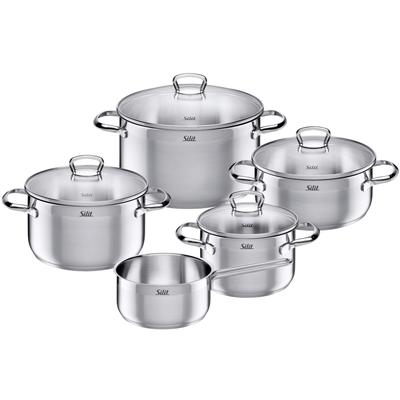 Topf-Set SILIT "Toskana, teilmattiert, Induktions Töpfe Set unbeschichtet", silber (edelstahlfarben), Töpfe, mit Glasdeckel, für alle Herdarten geeignet, ohne Innenskalierung