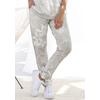Loungehose LASCANA, Damen, Gr. 32/34, N-Gr, grau (grau, allover, gemustert), angeraute Sweatware, Obermaterial: 50% Baumwolle, 50% Polyester, geblümt, casual, bequem knöchellang, Hosen, mit floralem Alloverdruck, Loungewear