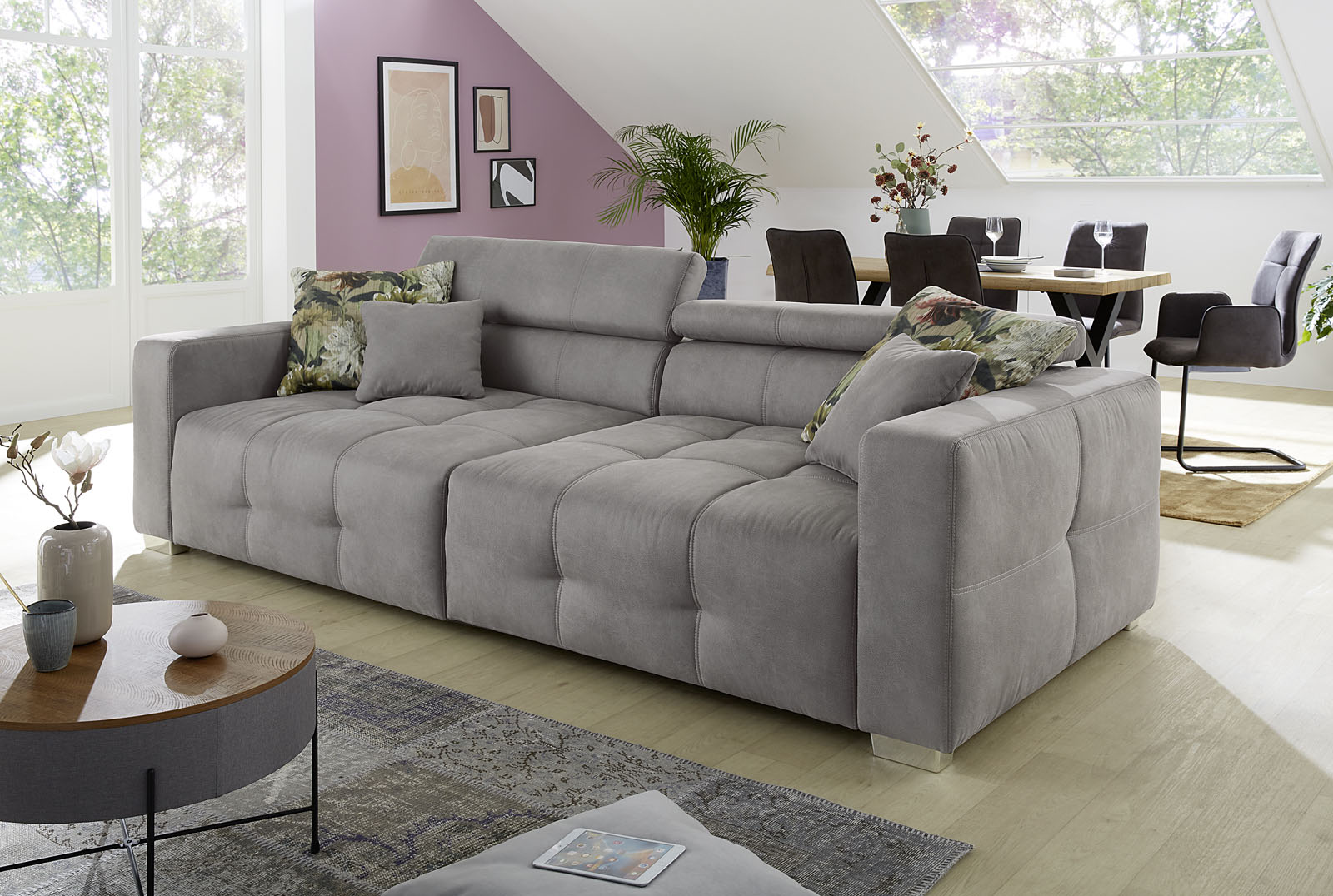 Big-Sofa JOCKENHÖFER GRUPPE "Trento", braun (schlamm, braun), B:289cm T:123cm, Luxus-Microfaser Lederoptik (100% Polyester), Sofas, Big-Sofa, mit Wellenfederung, Sitzkomfort und mehrfach verstellbare Kopfstützen, Topseller