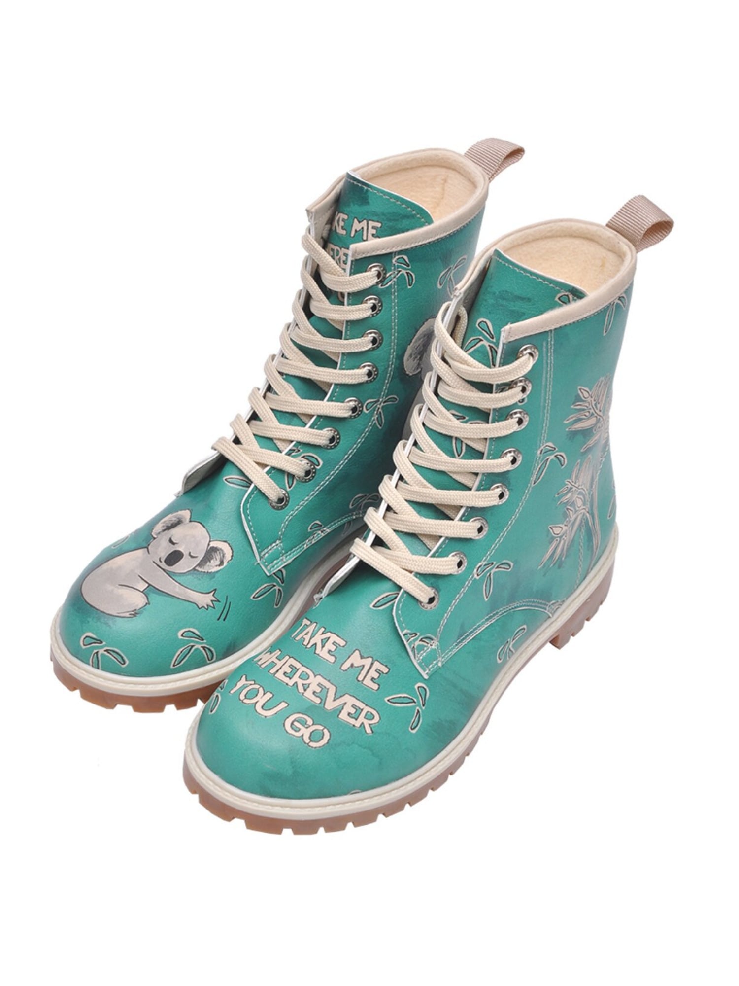 Schnürboots DOGO "Longe Boots Schnürstiefel Koala Damen Stiefeletten", Damen, Gr. 38, Normalschaft, grün, Lederimitat, Schuhe, Vegan