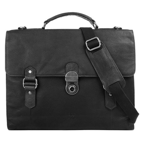 Aktentasche BODENSCHATZ, Damen, Gr. B/H/T: 36cm x 32cm x 9cm onesize, schwarz, Leder, Strukturmuster, Taschen, echt Leder
