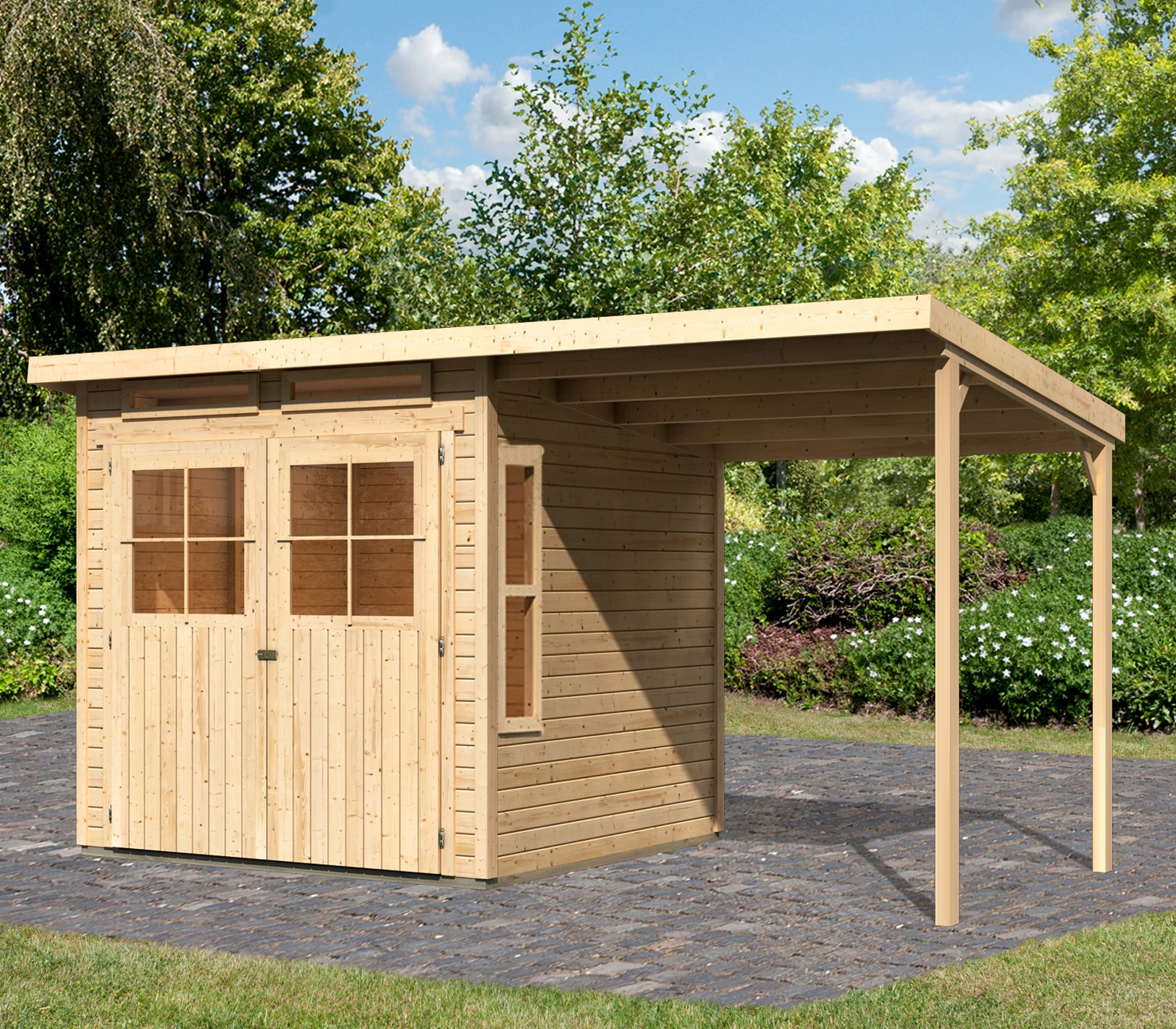 Gartenhaus KARIBU "Falkensee 3", beige (naturbelassen), ohne Fußboden, ohne Dacheindeckung, Holzwerkstoff, Gartenhäuser Image