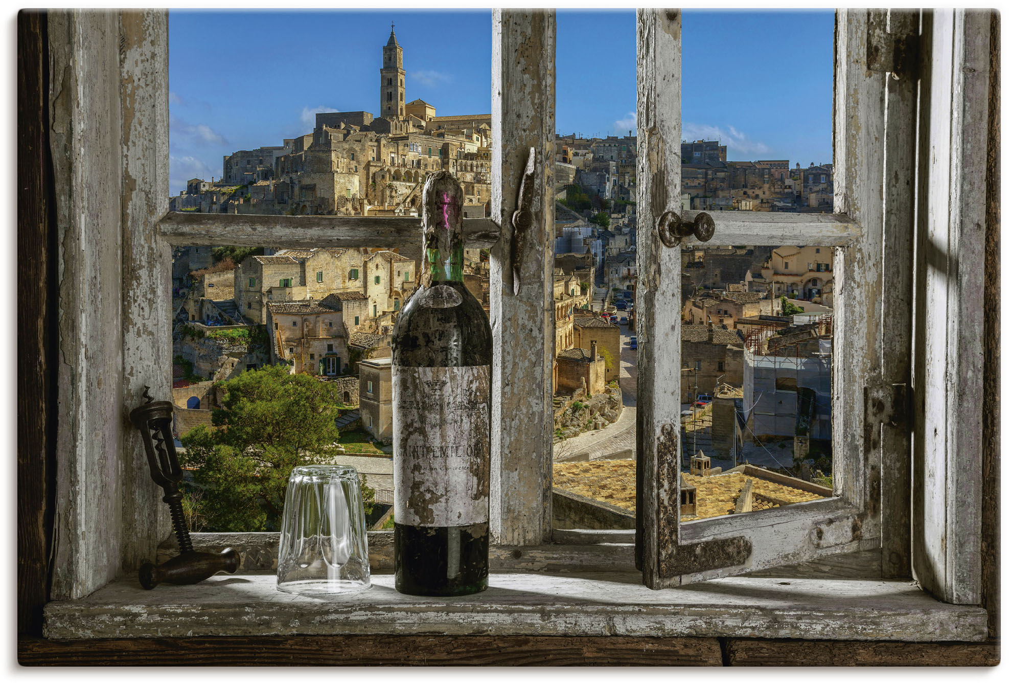 Wandbild ARTLAND "Blick aus dem Fenster Matera, Italien", grau (farbe bild(er): grau), B:30cm H:20cm, Bilder, als Alubild, Outdoorbild, Leinwandbild, Poster, Wandaufkleber Image
