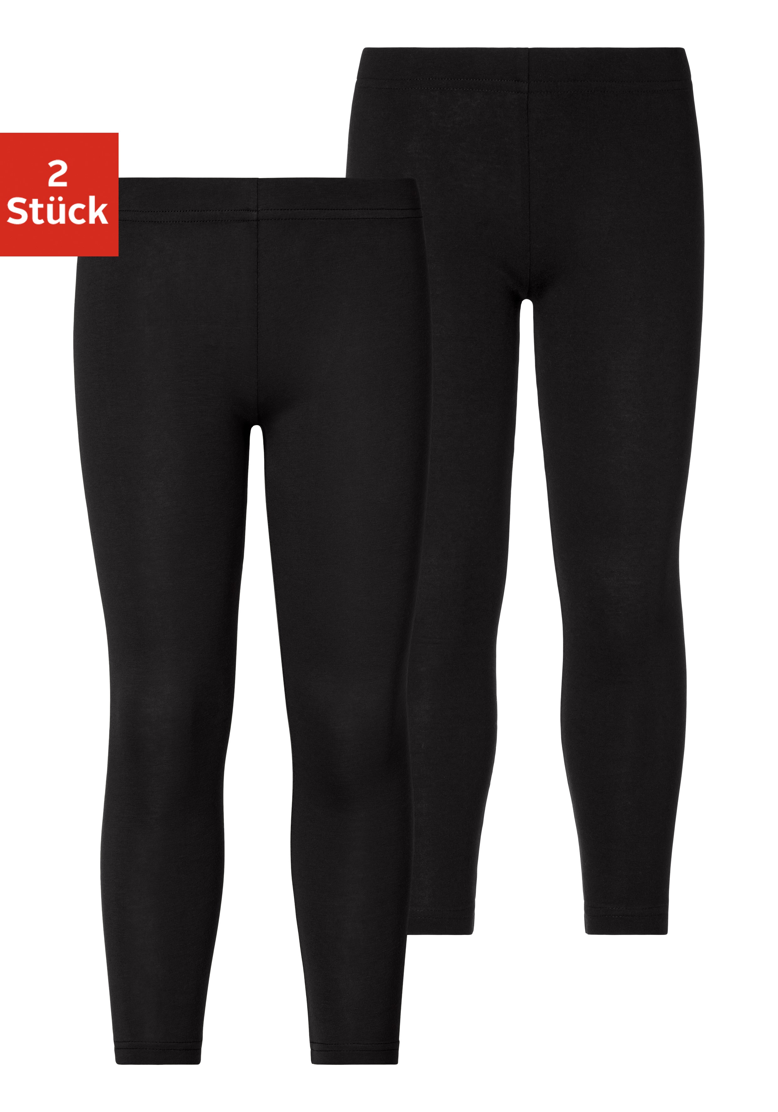 Leggings H.I.S, Kinder, Gr. 128/134, N-Gr, schwarz, Single Jersey, Obermaterial: 95% Baumwolle, 5% Elasthan, unifarben, Basic, bequem lang, Hosen Leggings, Basic im Doppelpack Image