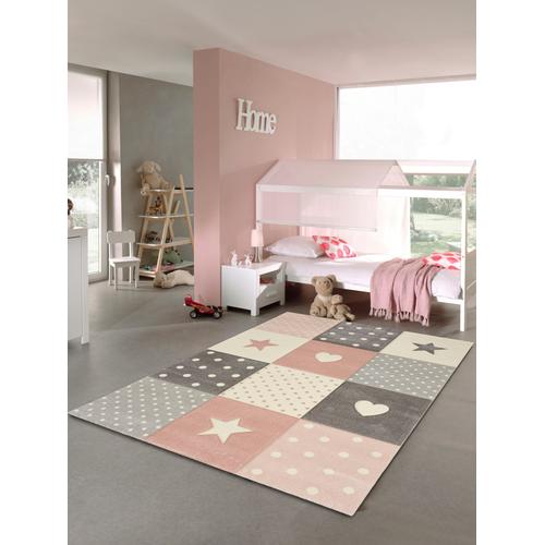 "Kinderteppich MERINOS ""Pastel Kids 20339"" Teppiche Gr. B/L: 140 cm x 200 cm, 13 mm, 1 St., grau (grau, rosa) Kinder Kinderzimmerteppiche"