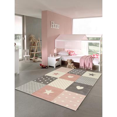 Kinderteppich MERINOS "Pastel Kids 20339" Gr. 31, grau (grau, rosa), B:140cm H:13mm L:200cm, Kunstfaser, Teppiche, handgearbeiteter Konturenschnitt Image