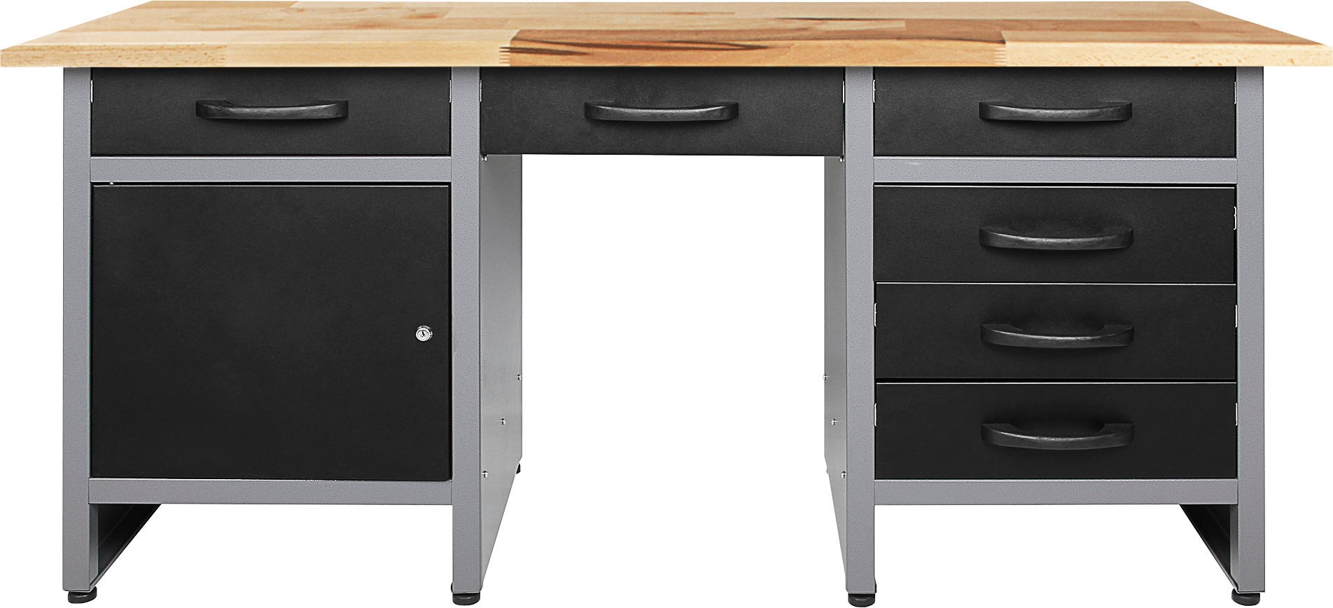 Werkbank ONDIS24 "Harry", schwarz (schwarz, anthrazit), B:160cm H:85cm T:60cm, Metall, Werkbänke, ca. 160 cm, höhenverstellbar