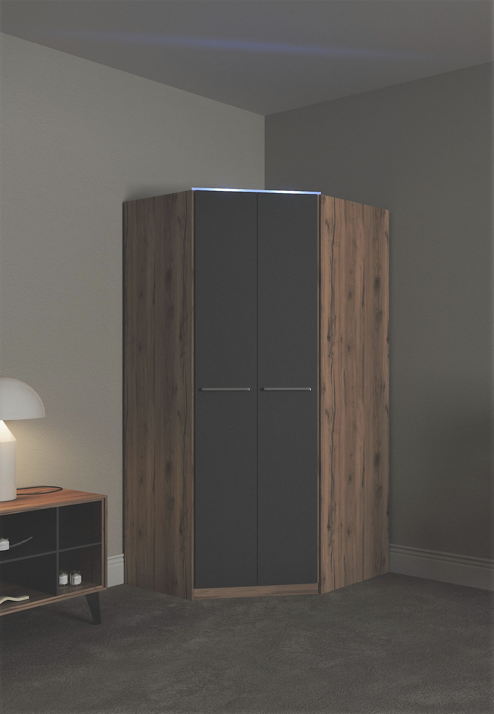 Eckkleiderschrank PRIESS "Barcelona Kleiderschrank Ecklösung Raumwunder", schwarz (astkernbuche, schwarz), B:95cm H:193cm T:95cm, Holzwerkstoff, Schränke, in 2 Tiefen Schrank Eckschrank Garderobe Image