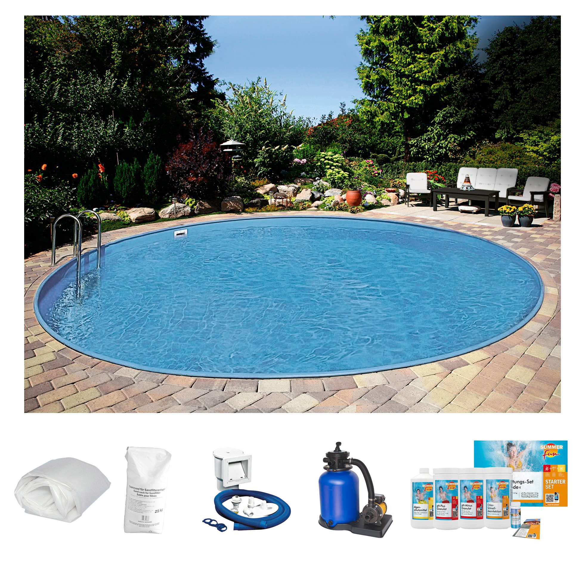 Rundpool CLEAR POOL "PREMIUM IBIZA", weiß, H:120cm Ø:350cm, Schwimmbecken, inkl. umfangreichem Zubehör in verschiedeneren Größen Image