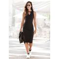 Midikleid BUFFALO, Damen, Gr. 44, N-Gr, schwarz, Jersey, Obermaterial: 95% Viskose, 5% Elasthan, unifarben, modisch, figurbetont kniebedeckend, V-Ausschnitt, ohne Ärmel, Kleider Partykleid, aus weicher Rippware mit Cut-Out am Ausschnitt,...