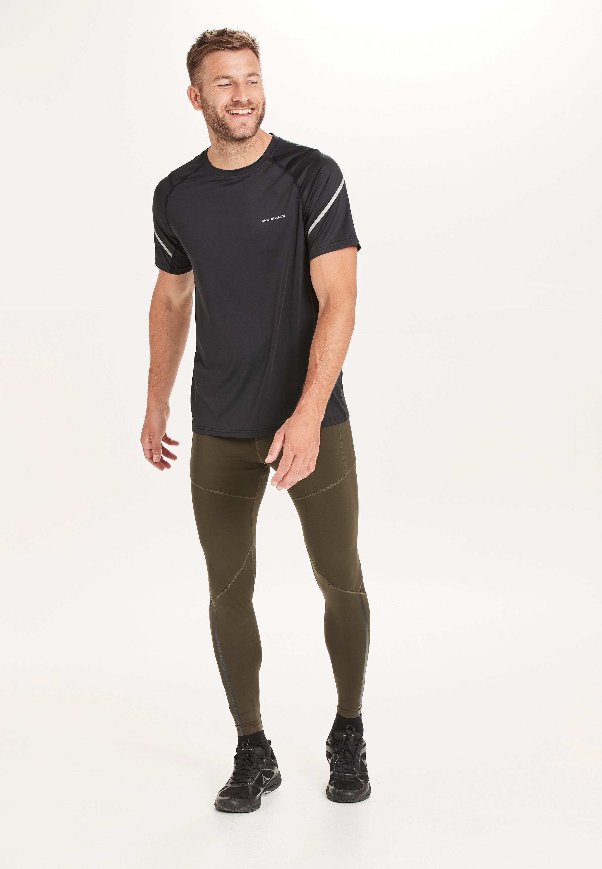 Funktionstights ENDURANCE "SAMIEN", Herren, Gr. M, EURO-Größen, grün (olivgrün), 72% Nylon, 28% Elasthan, mehrfarbig, lang, Hosen, mit reflektierenden Elementen