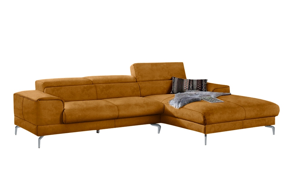 Ecksofa W.SCHILLIG "piedroo, Designsofa mit tollem Sitzkomfort, bequem und elegant, L-Form", gelb (brandy s37), B:303cm H:70cm T:193cm, Stoff S37 (100% Polyester): Luxus-Microfaser in Lederoptik, Sofas, Ecksofa, Kopfteilverstellung, wahlweise mit...