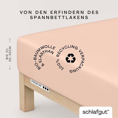 Spannbettlaken SCHLAFGUT "Premium", rot (rot light), B:180-200cm L:200-220cm, Mako-Zwirn-Jersey, Obermaterial: 95% Baumwolle, 5% Elasthan, Laken, Zero Waste Verpackung, PREMIUM Qualität Image