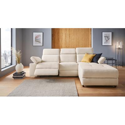 Ecksofa PLACES OF STYLE "Kilado, L-Form", beige (creme), B:259cm H:98cm T:163cm, Struktur fein (95% Polyester 5%Nylon), Sofas, mit Relaxfunktion, verstellbarer Armlehne, Kopfteilverstellung Image