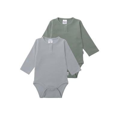 Langarmbody LILIPUT, Baby, Gr. 62/68, EURO-Größen, blau (blau, grün), 95% Baumwolle, 5% Polyester, unifarben, kurz, Rundhals, Langarm, Bodies, mit Druckknöpfen im Schritt