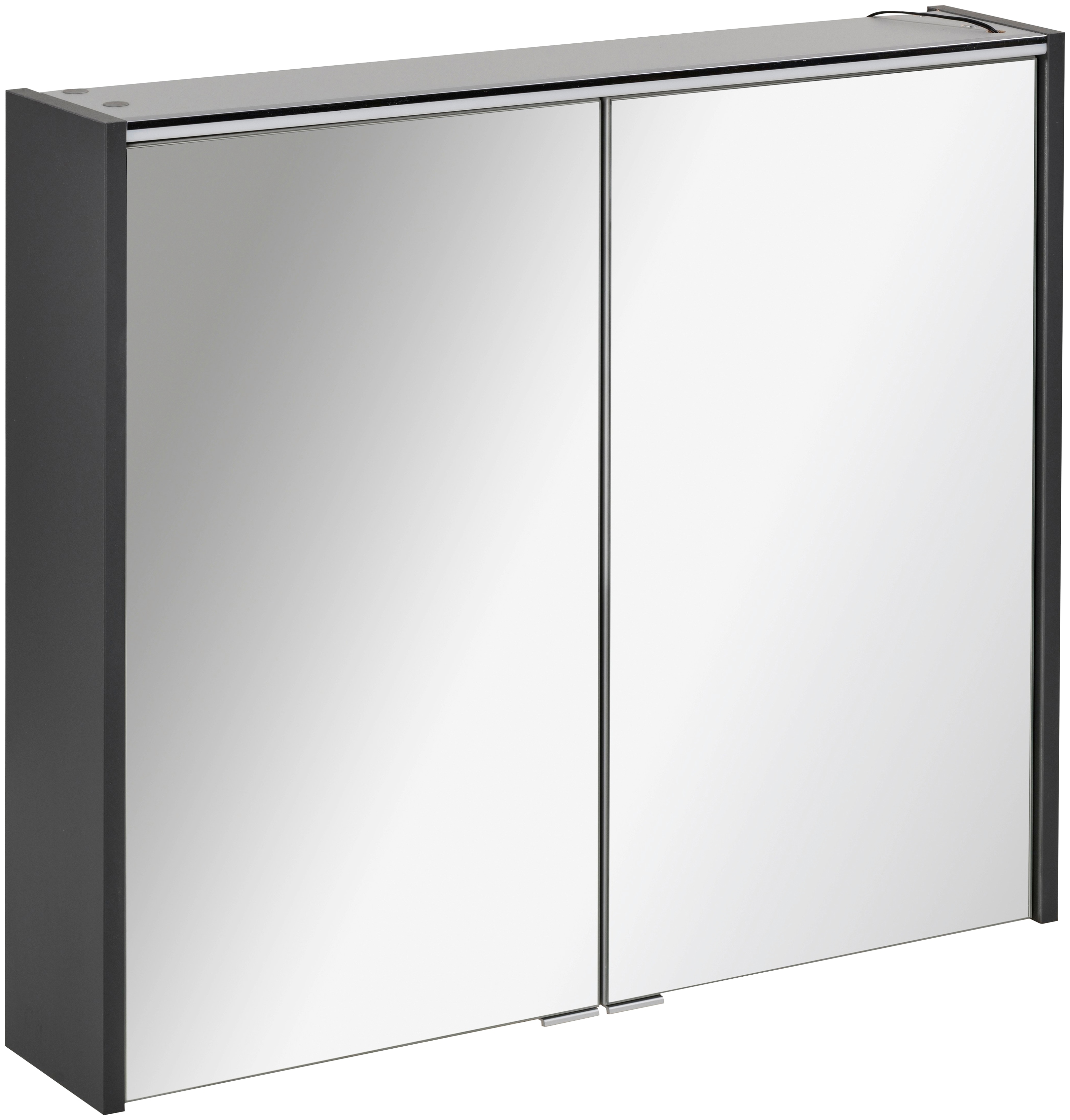 Spiegelschrank FACKELMANN "Denver", grau (anthrazit), B:80cm H:68,5cm T:16cm, Glas, Spanplatte, Schränke, Badmöbel 2 Glaseinlegeböden, Schalter, Steckdose Image
