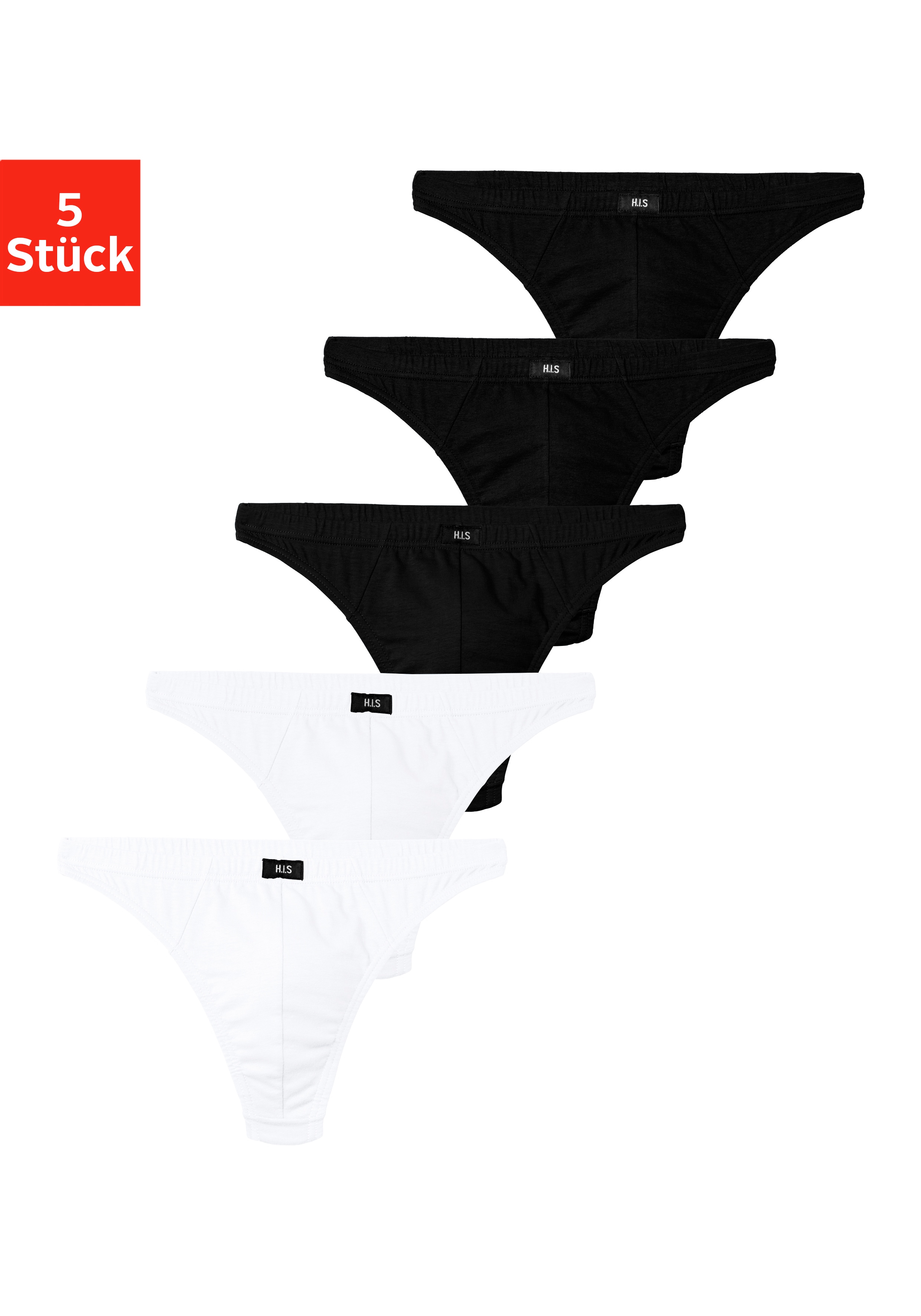 String H.I.S "Herren Unterhose", Damen, Gr. 4S, 5 Stk., schwarz-weiß (weiß, schwarz), Jersey, Obermaterial: 95% Baumwolle, 5% Elasthan, unifarben, körpernah, Unterhosen String, in Baumwollstretch-Qualität