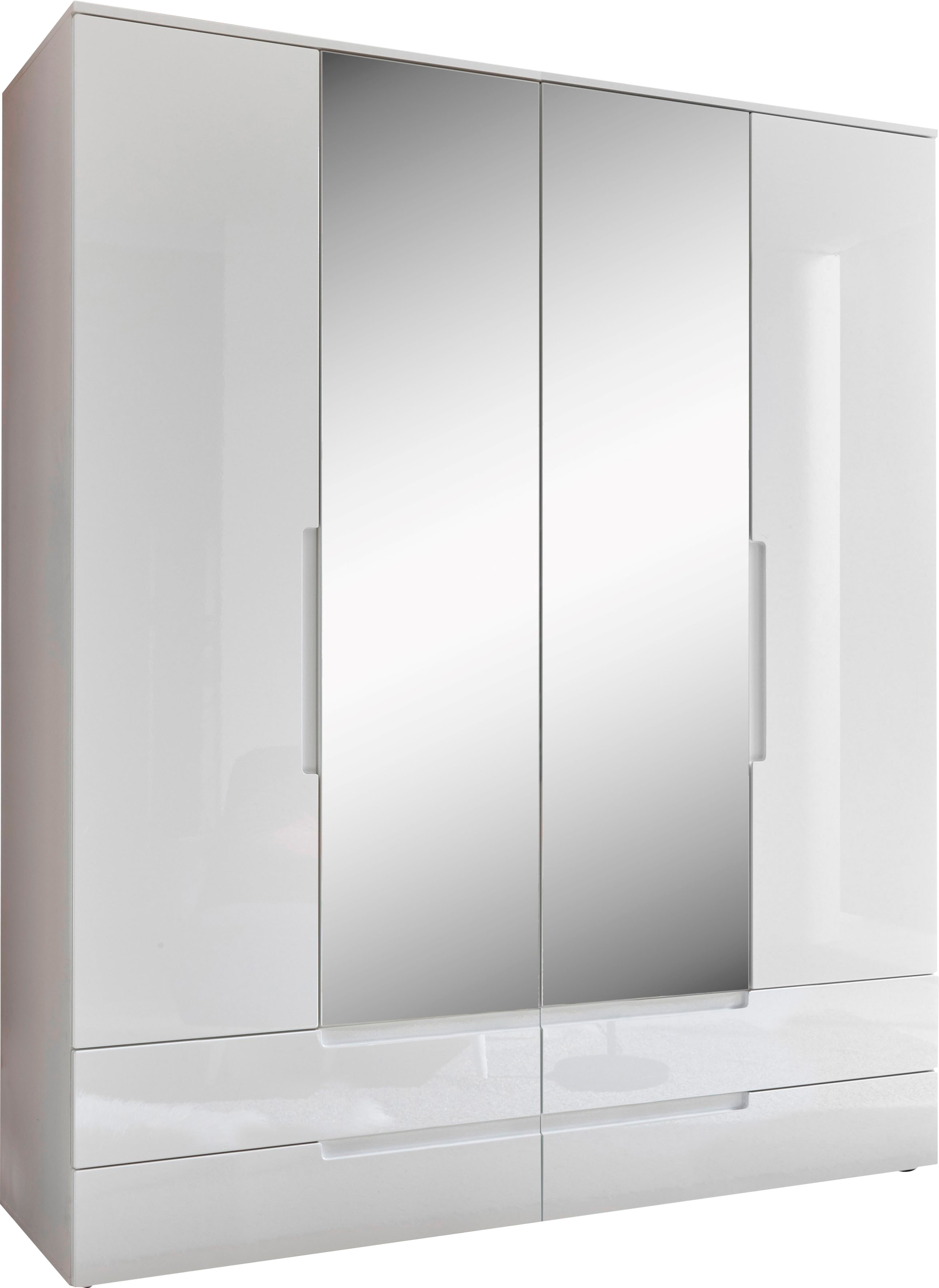 Drehtürenschrank SCHLAFKONTOR "Spice", weiß (weiß hochglanz), B:160cm H:208cm T:57cm, MDF, Melamin, Schränke, Drehtürenschrank