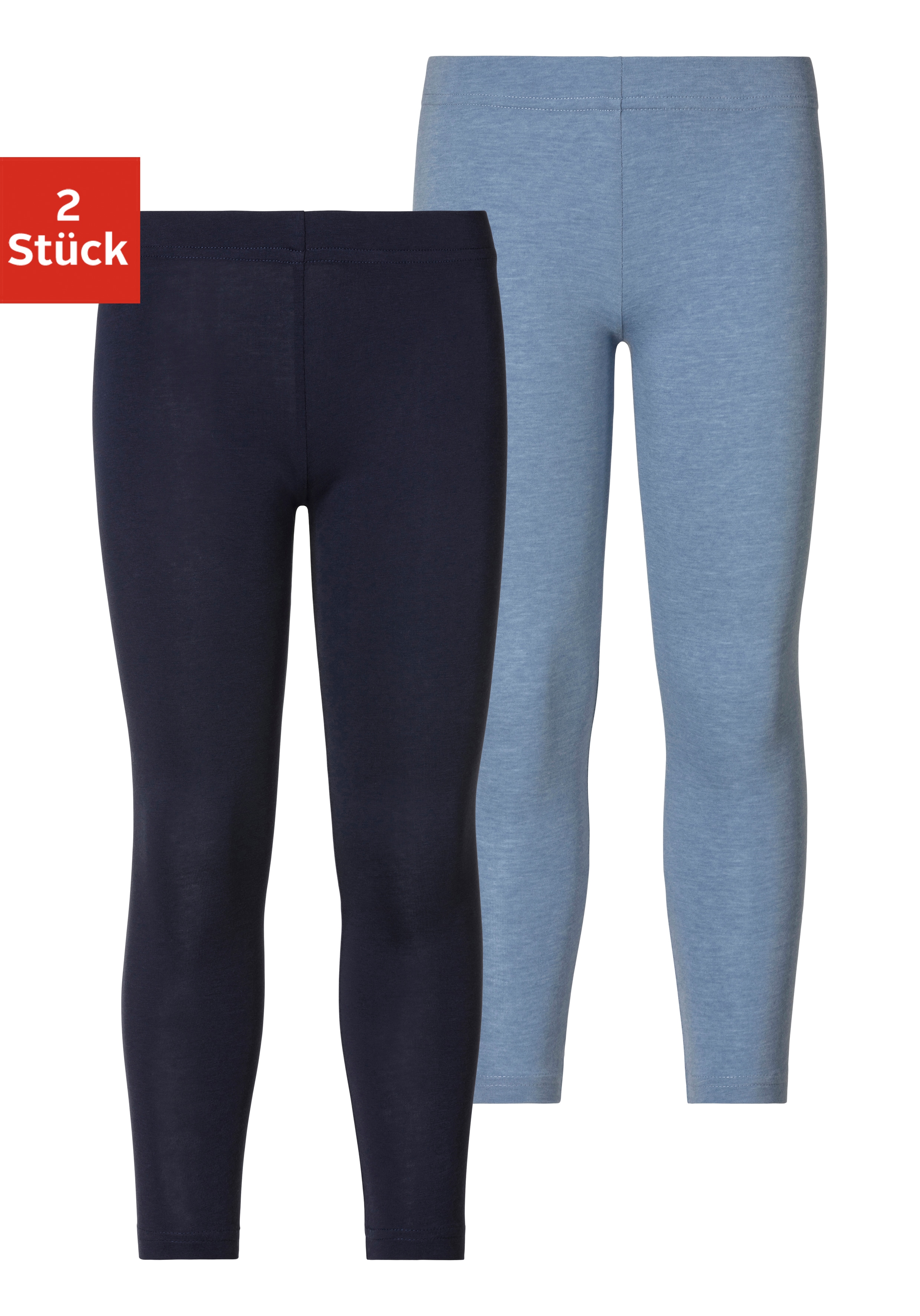 Leggings H.I.S, Kinder, Gr. 104/110, N-Gr, blau (marine), Single Jersey, Obermaterial: 95% Baumwolle, 5% Elasthan. Obermaterial 2: 60% Baumwolle, 35% Polyester, 5% Elasthan, unifarben, bequem lang, Hosen Leggings, Basic im Doppelpack Image