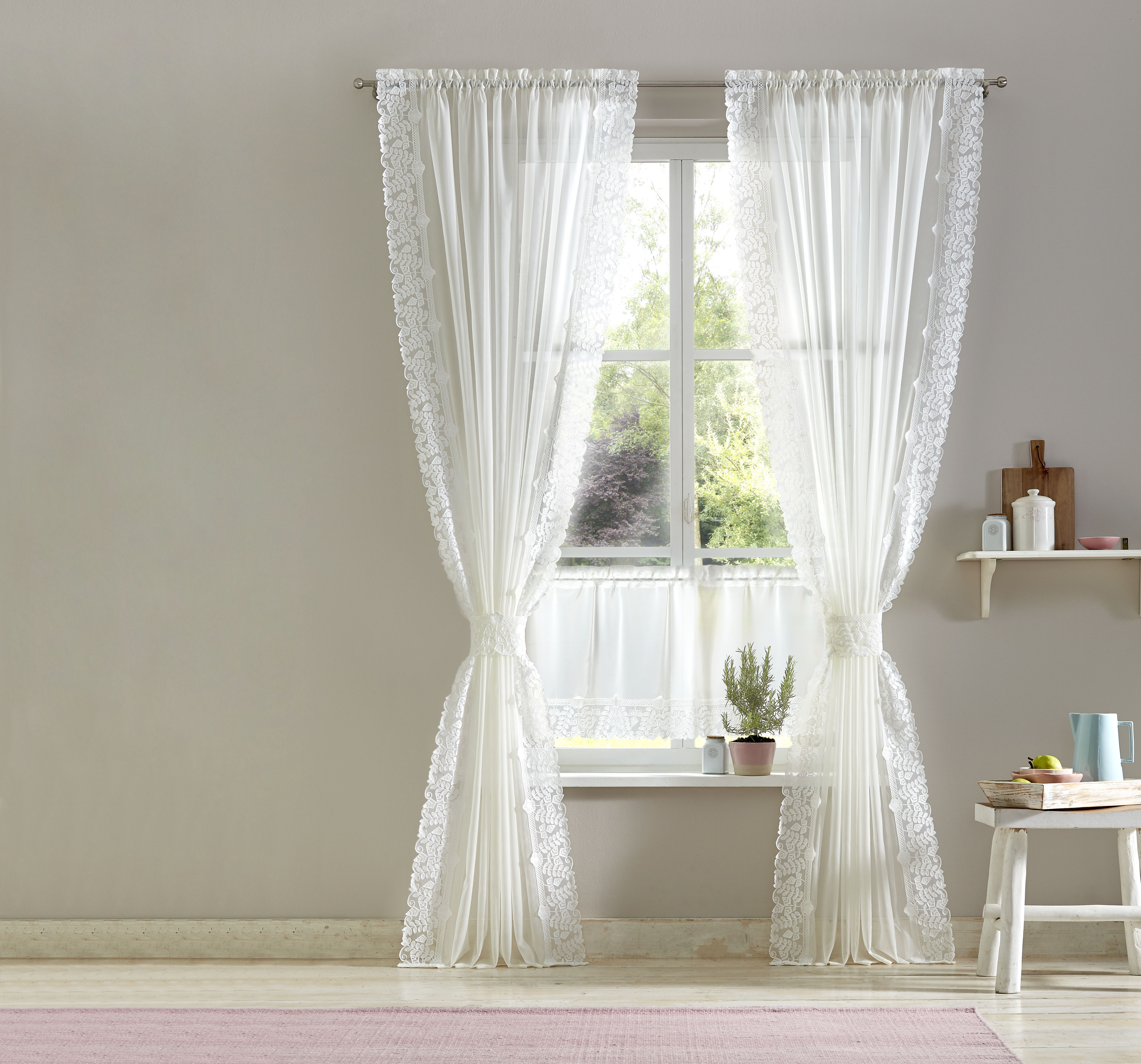 Gardine HOME AFFAIRE "Lea" Gr. 2, beige (cremeweiß), B:140cm H:145cm, Voile, Polyester, Gardinen Image