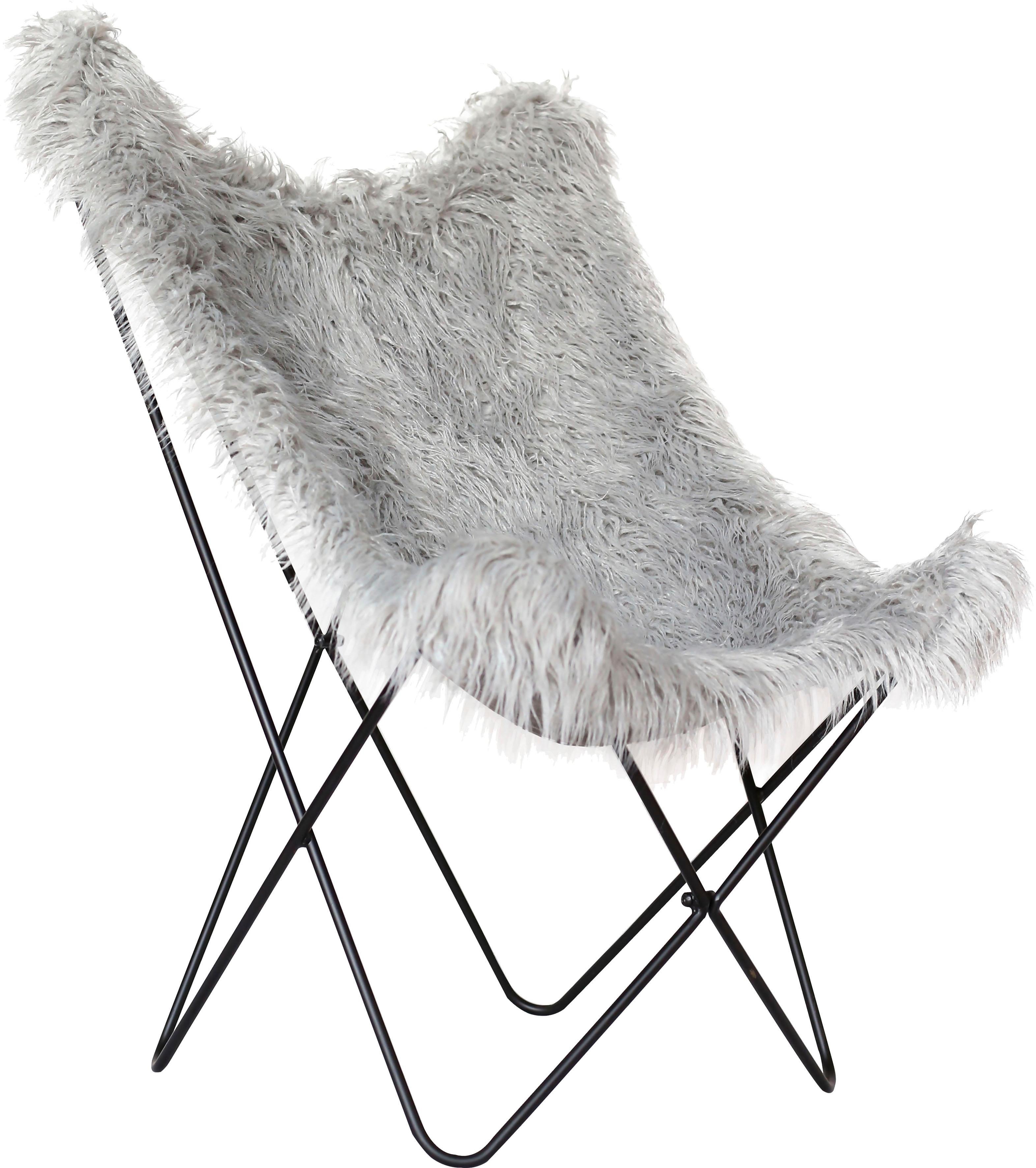 Stuhl KAYOOM "Schmetterling-Stuhl Lynn 110, weicher Bezug aus Kunstfell", grau, B:71cm H:104cm T:75cm, Metall, Kunstfell, Stühle, weicher Bezug aus Kunstfell, teilweise handgefertigt