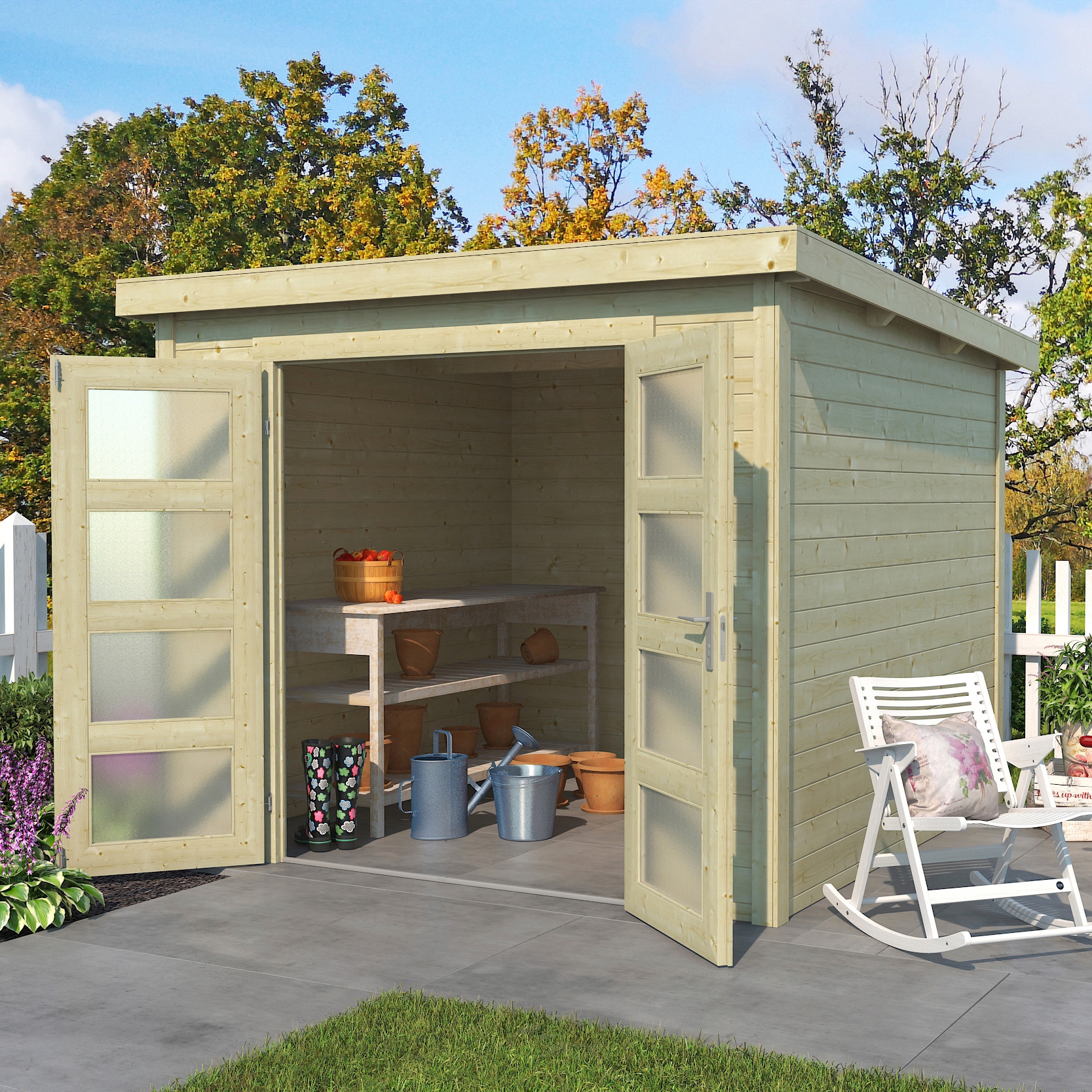 Gartenhaus LASITA MAJA "Zambezi 4", beige (naturbelassen), ohne Fußboden, ohne Dacheindeckung, Holzwerkstoff, Gartenhäuser, Gartenhaus