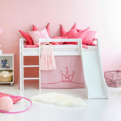 Hochbett HOPPEKIDS "«Princess»", weiß (weiß, pale rose, weiß, weiß), B:81cm H:9cm L:168cm, Bett: 100% Massivholz, Nordische Kiefer, Rutsche: MDF, Vorhang: 100% Baumwolle, Matratze: Waterlily-Schaum mit vertikalen Lüftungsschlitzen, Matratzenbezug:... Image