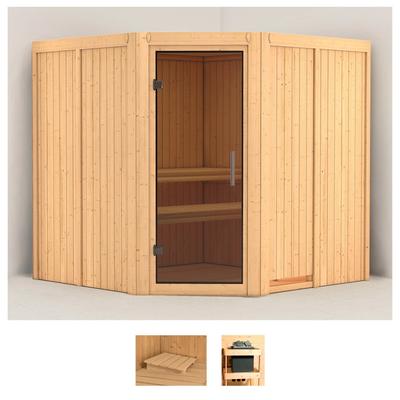 Sauna KARIBU "Jarin", beige (naturbelassen), ohne Ofen, (ohne Ofen), Saunen, ohne Ofen