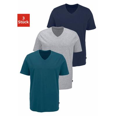 T-Shirt BRUNO BANANI Gr. M, bunt (petrol, navy, grau, meliert) Herren Shirts T-Shirts mit V-Ausschnitt, perfekte Passform, aus elastischer Baumwolle