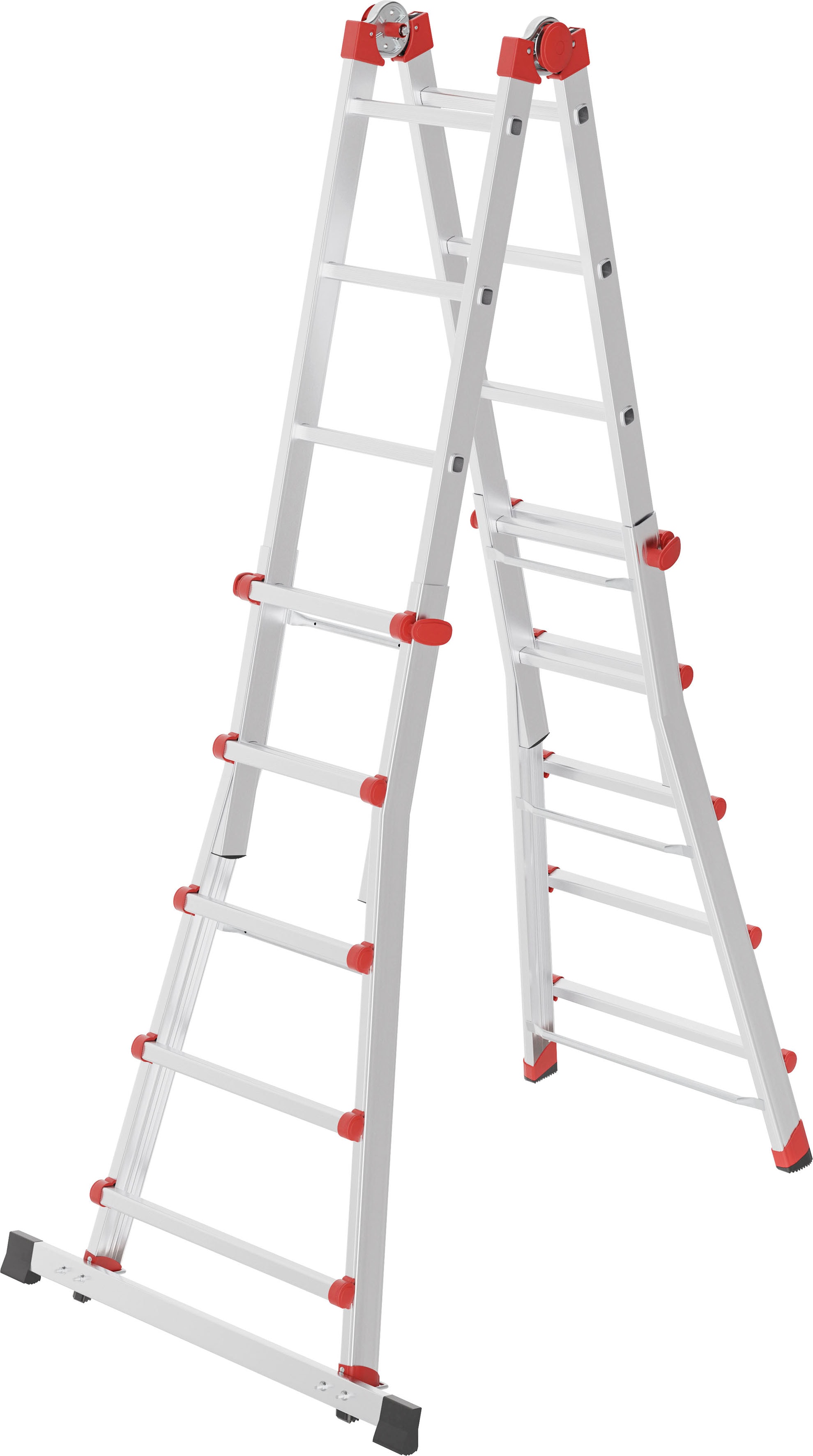 Vielzweckleiter HAILO "M80", rot (aluminiumfarben, rot), B:64cm H:141cm L:24cm, Aluminium, Kunststoff, Leitern, Aluminium, 4x5 Sprossen