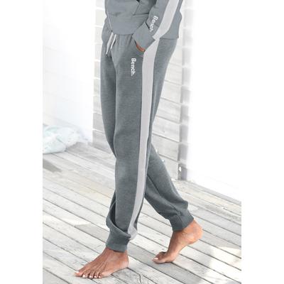 Sweathose BENCH. LOUNGEWEAR, Damen, Gr. 52/54, N-Gr, grau (stone, weiß), Jersey, Interlock, Obermaterial: 60% Baumwolle, 40% Polyester, unifarben mit Farbeinsatz, sportlich, bequem lang, Hosen, mit Seitenstreifen und schmalem Bein Image
