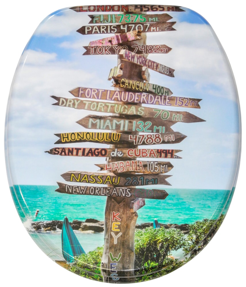 WC-Sitz SANILO "Key West", bunt (blau, grün, bunt), B:37,7cm L:47cm, MDF - Mitteldichte Holzfaserplatte, WC-Sitze, mit Absenkautomatik