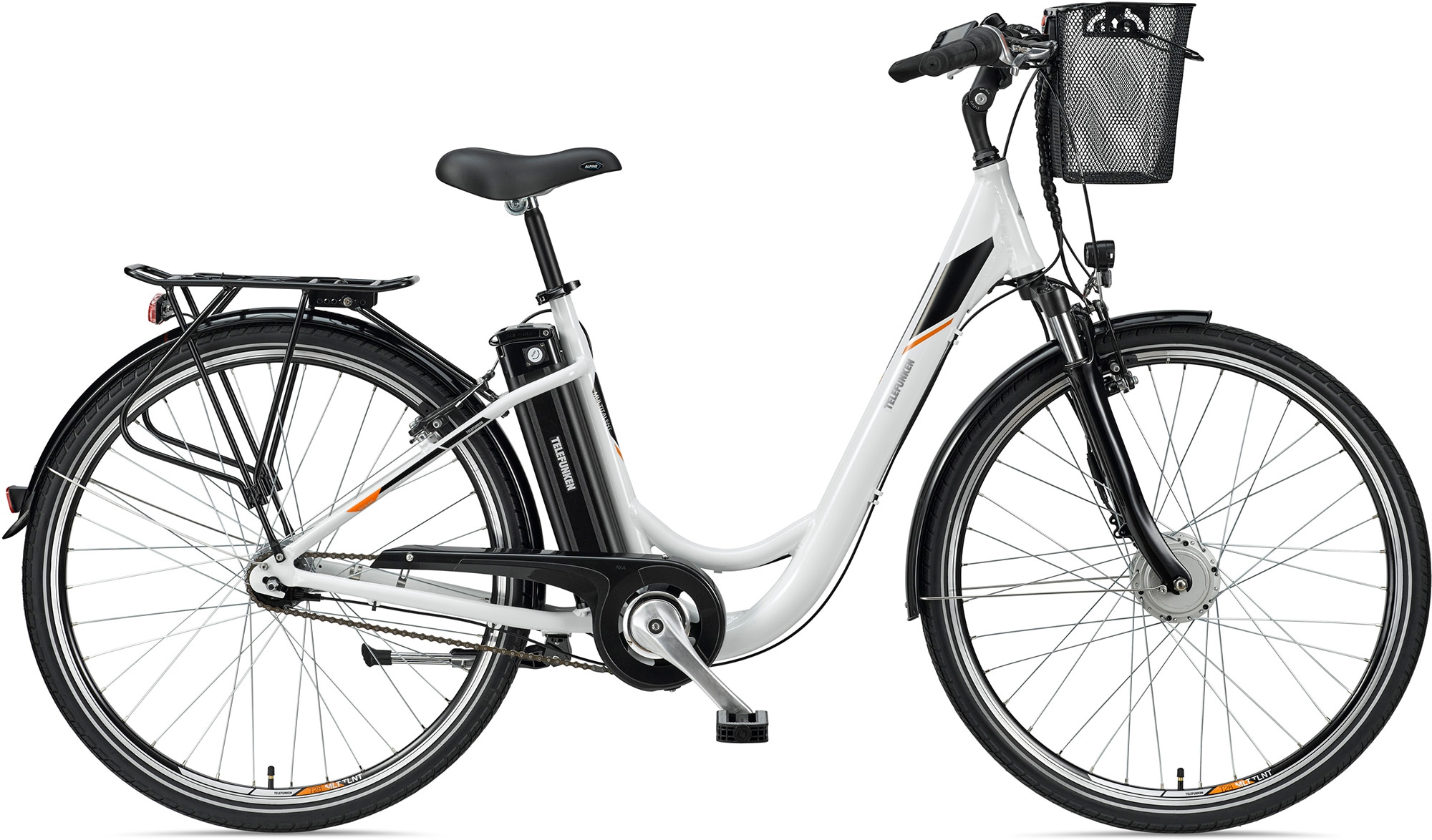 E-Bike TELEFUNKEN "Multitalent RC840" Gr. 48, weiß (weiß, schwarz), Elektrofahrräder, 48cm, 28 Zoll (71,12cm), Pedelec, Elektrofahrrad für Damen u. Herren Image
