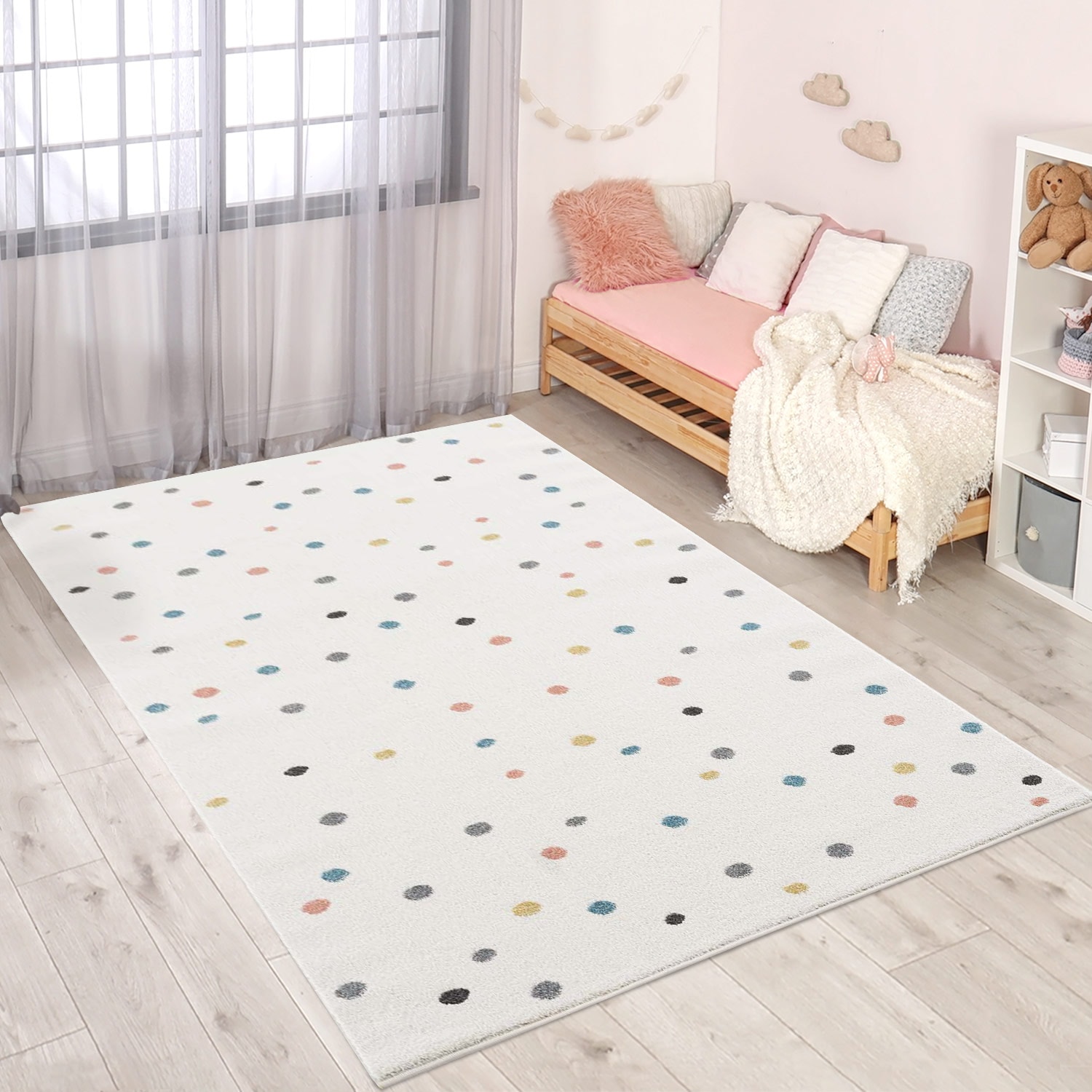 Kinderteppich CARPET CITY "Anime9396", beige (creme), B:160cm H:11mm L:230cm, Polypropylen (PP), Teppiche, Spielteppich, Spielteppich, Bunte Punkte, Weicher Flor, Pflegeleicht, Kinderzimmer