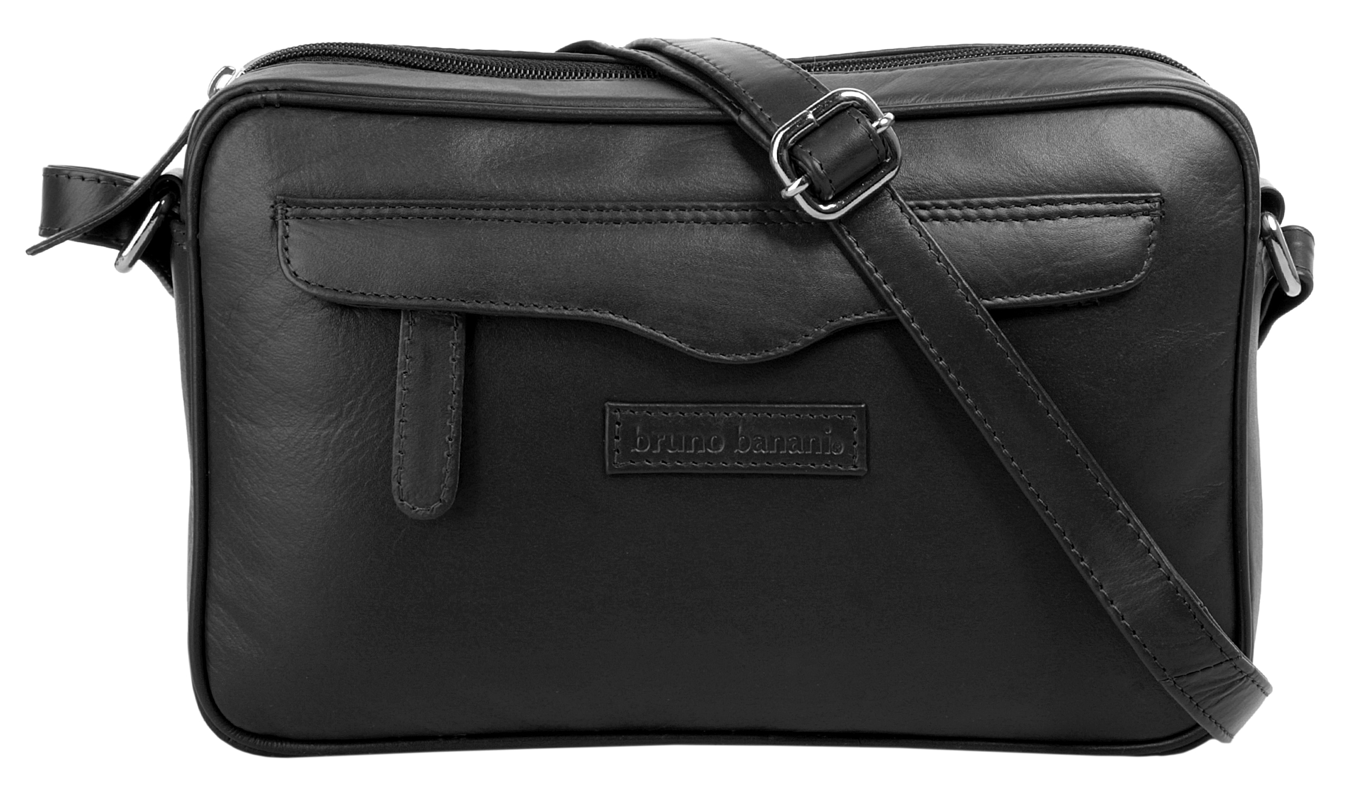 Umhängetasche BRUNO BANANI, Damen, Gr. B/H/T: 25cm x 16cm x 6cm onesize, schwarz, Leder, unifarben, Taschen, echt Leder Image