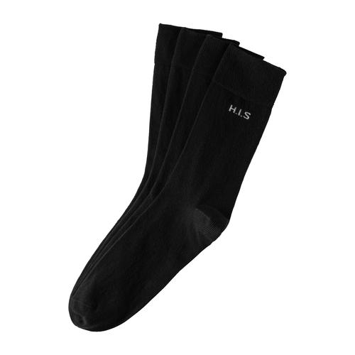 Socken H.I.S Gr. 43-46, schwarz (4x schwarz) Herren Socken mit druckfreiem Bündchen