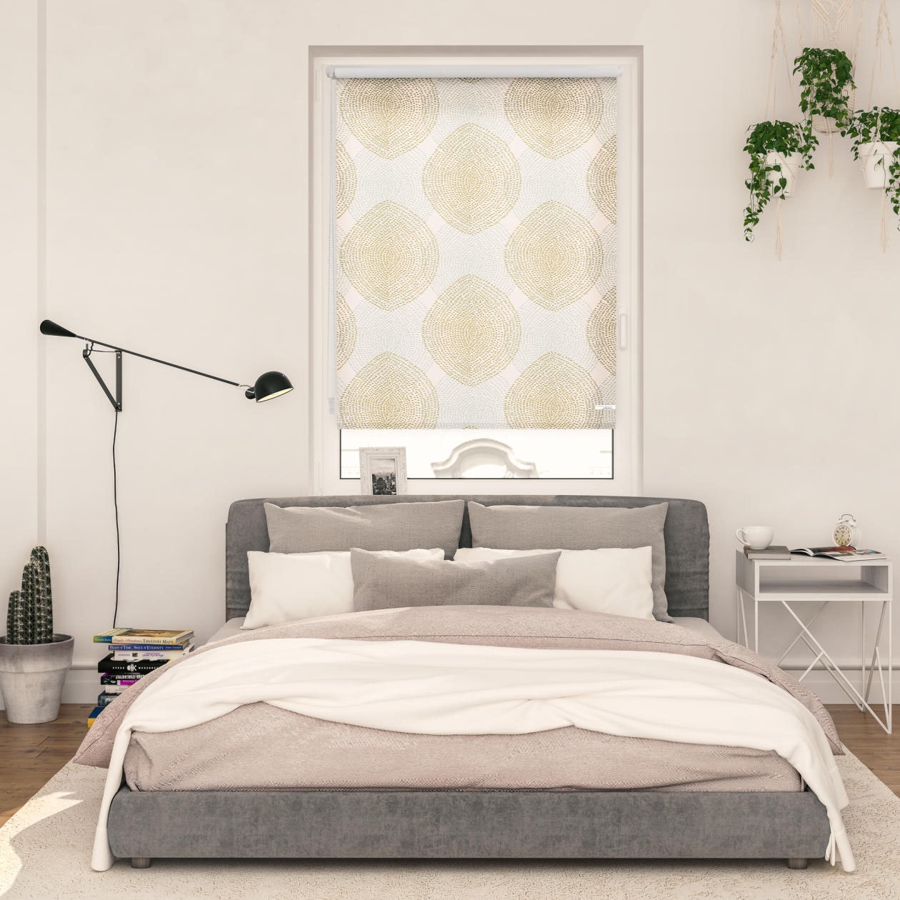 Seitenzugrollo LICHTBLICK ORIGINAL "Rollo Klemmfix, ohne Bohren, blickdicht, Stripy Boho Drop India", beige (beige, weiß), B:60cm H:150cm, Polyester, Rollos