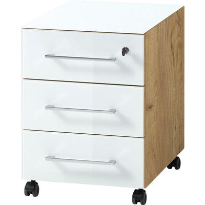 Rollcontainer GERMANIA "GW-Monteria", weiß (eiche, weiß), B:40cm H:55cm T:50cm, Rollwagen, pflegeleichte Oberfläche, Vier Laufrollen, zwei davon feststellbar Image