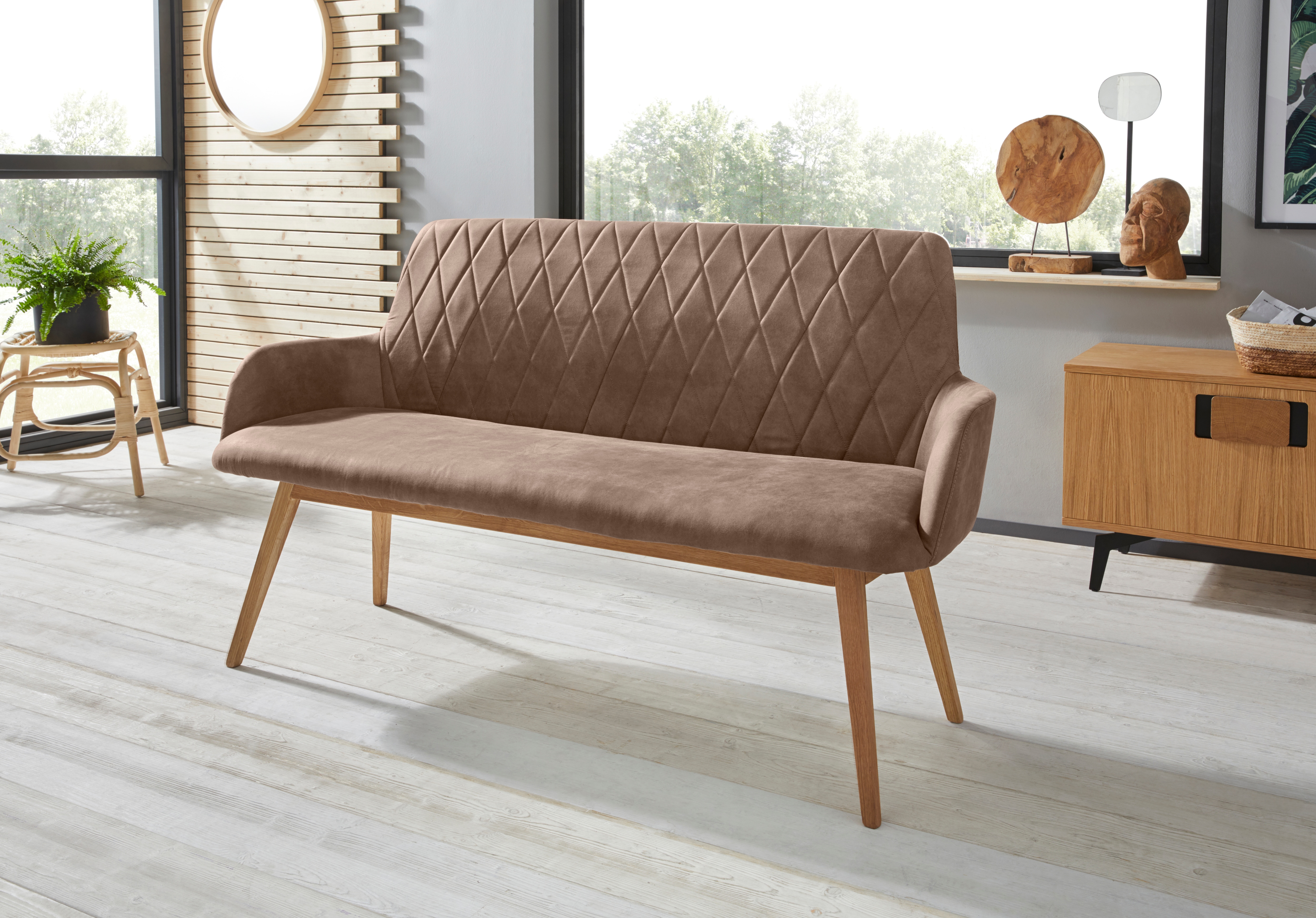 Sitzbank HOME AFFAIRE "Brest", grau (taupe, natur), B:160cm H:88cm T:60cm, Polyester, Sitzbänke, Essbank Sitzbank Polsterbank, Schuhbank, Garderobenbank, Bank Breite 160 cm