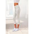 Caprileggings LASCANA, Damen, Gr. 44/46, N-Gr, grau (hellgrau, meliert), Single Jersey, Obermaterial: 92% Baumwolle, 5% Elasthan, 3% Polyester, unifarben, Basic, Basic kniebedeckend, Hosen, mit breitem weichem Bündchen, Loungewear