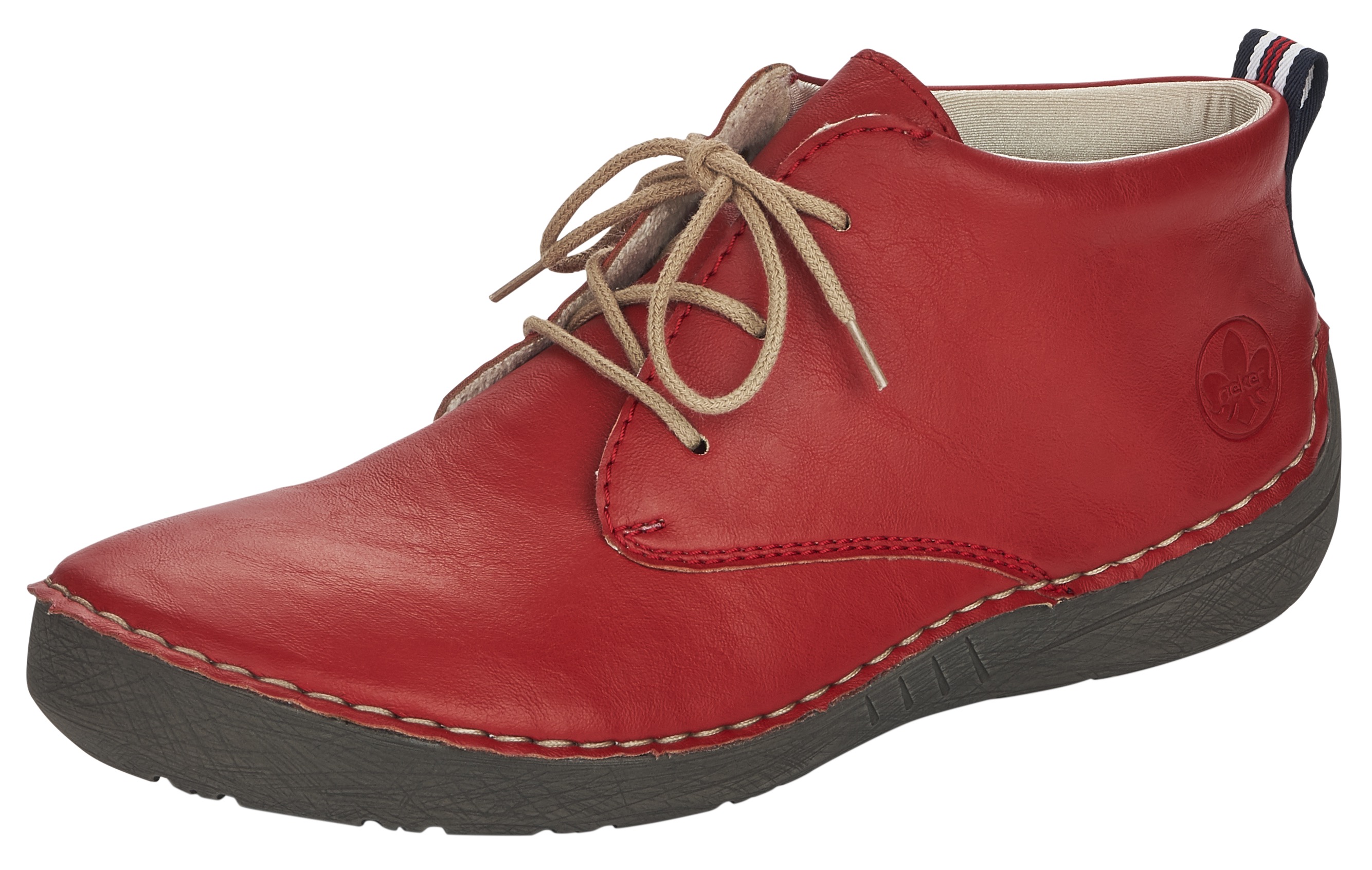 Schnürboots RIEKER, Damen, Gr. 36, rot, Lederimitat, Schuhe Schnürboots, Stiefelette, Schnürstiefelette mit Rahmennaht, Topseller